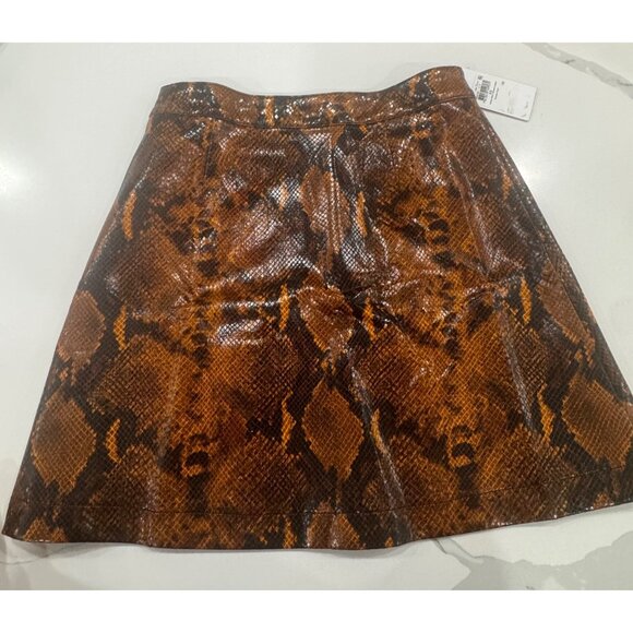 Guess Snake Print Vinyl Mini Skirt With Front Zipper In Orange & Black XS - Picture 3 of 8